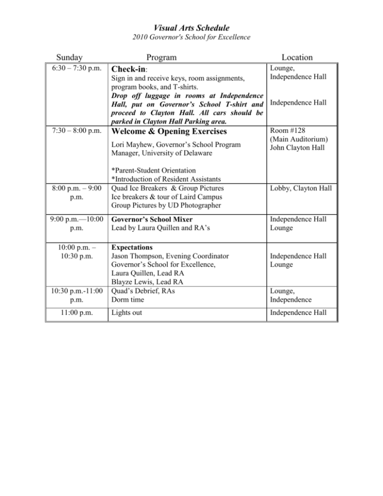 schedule visual arts.. - University of Delaware