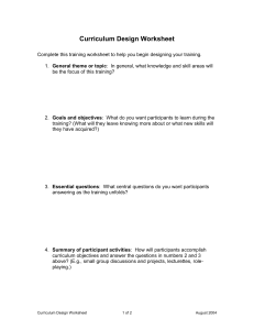 Curriculum Design Worksheet - I-TECH