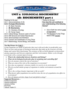UNIT 2: ECOLOGICAL BIOCHEMISTRY 2B: BIOCHEMISTRY part 1
