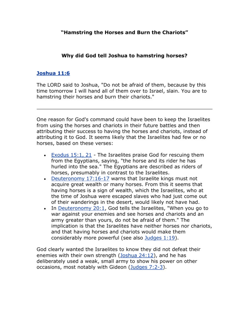 Hamstring the Horses and Burn the Chariots