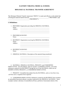 Material Transfer Agreement - Eastern Virginia Medical School