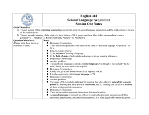 English 418 Second Language Acquisition Session One Notes