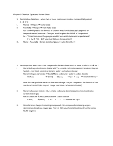 Chapter 8 Chemical Equations Review Sheet Combination