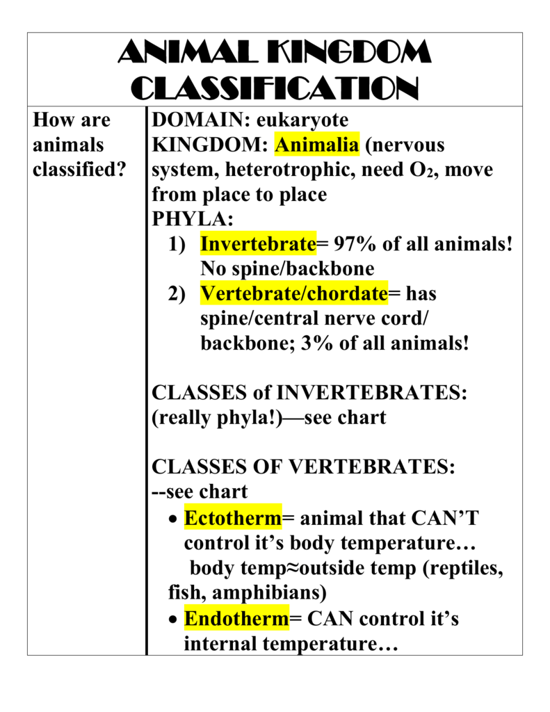 How are animals classified