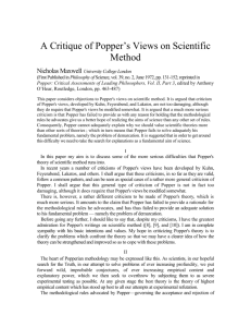 A Critique of Popper`s Views on Scientific Method
