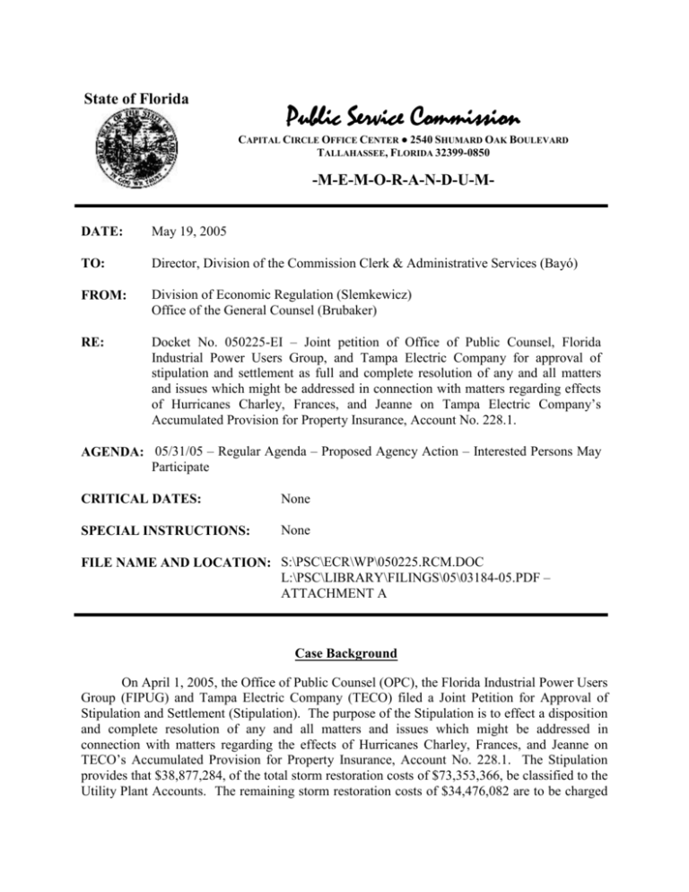 Recommendation Regular Florida Public Service Commission