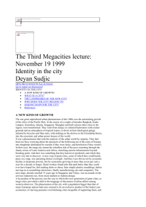 The Third Megacities lecture: November 19 1999 Identity in the city