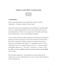 Attacks on the RSA Cryptosystem
