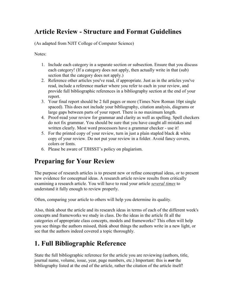 Article Review - Structure and Format Guidelines