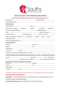 2015 Function Centre Booking Information Please provide the