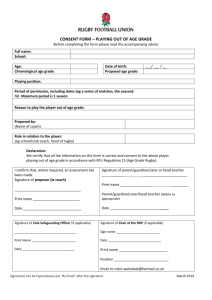 Consent form for playing out of Age Grade