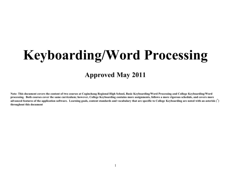 Keyboarding Word Processing Regional School District 13