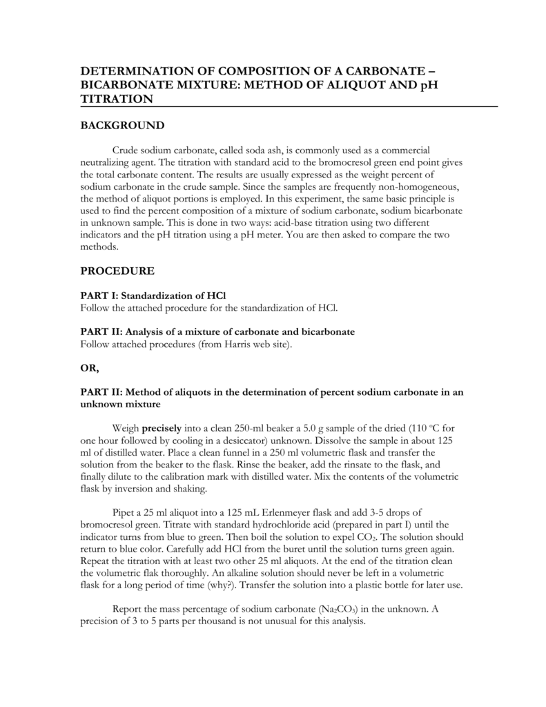 Titration Of A Mixture Of Carbonate And Bicarbonate