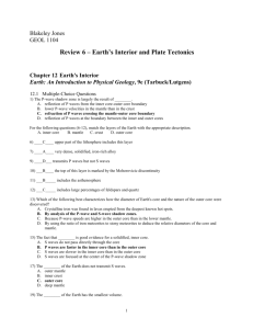 Blakeley Jones GEOL 1104 Review 6 – Earth`s Interior and Plate