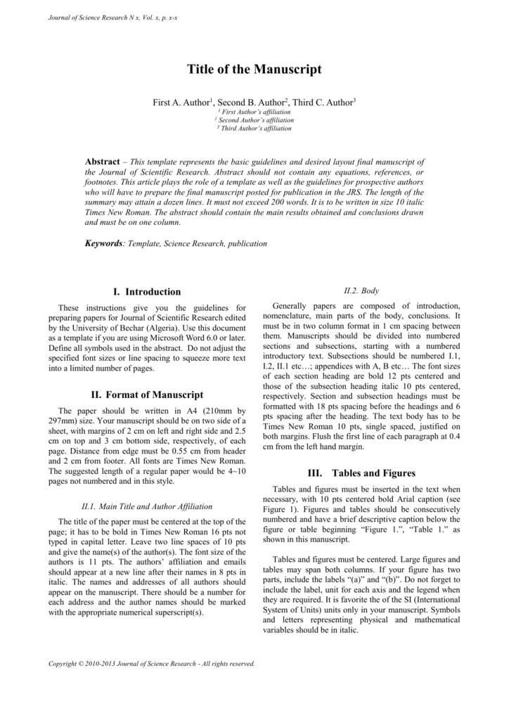 scientific journal article manuscript title page example