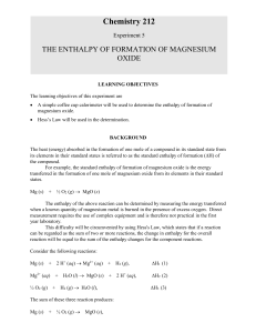 Enthalpy of Formation - MgO
