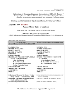 Roman Missal Table of Contents - Diocese of Springfield in Illinois