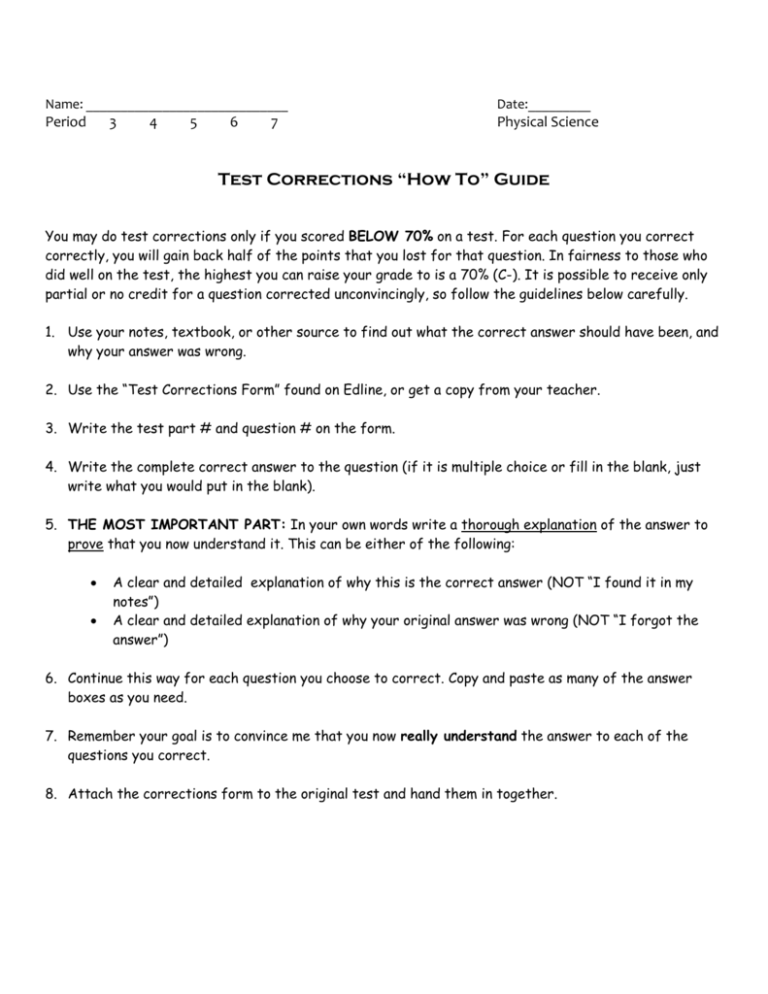 Test Corrections How To Guide