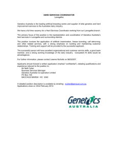 HERD SERVICES COORDINATOR Leongatha Genetics Australia is