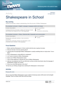 Activity Shakespeare in School Key Learning Students will develop