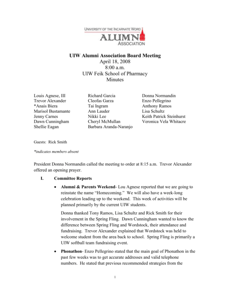 UIW Alumni Association Executive Board Meeting Notes