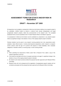 ASSESSMENT OF RISK AND/OR RESEARCH ETHICS FORM