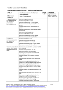 Teacher Assessment Checklists - Te reo Māori