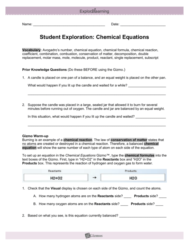 Worksheet Answer Balancing Chemical Equations Gizmo Answer Key Exercise 8 Balancing Equations 