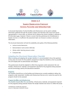 Sample Observation Checklist: School Facilities and Infrastructure