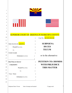 Letter of Marque and Reprisal Subpoena