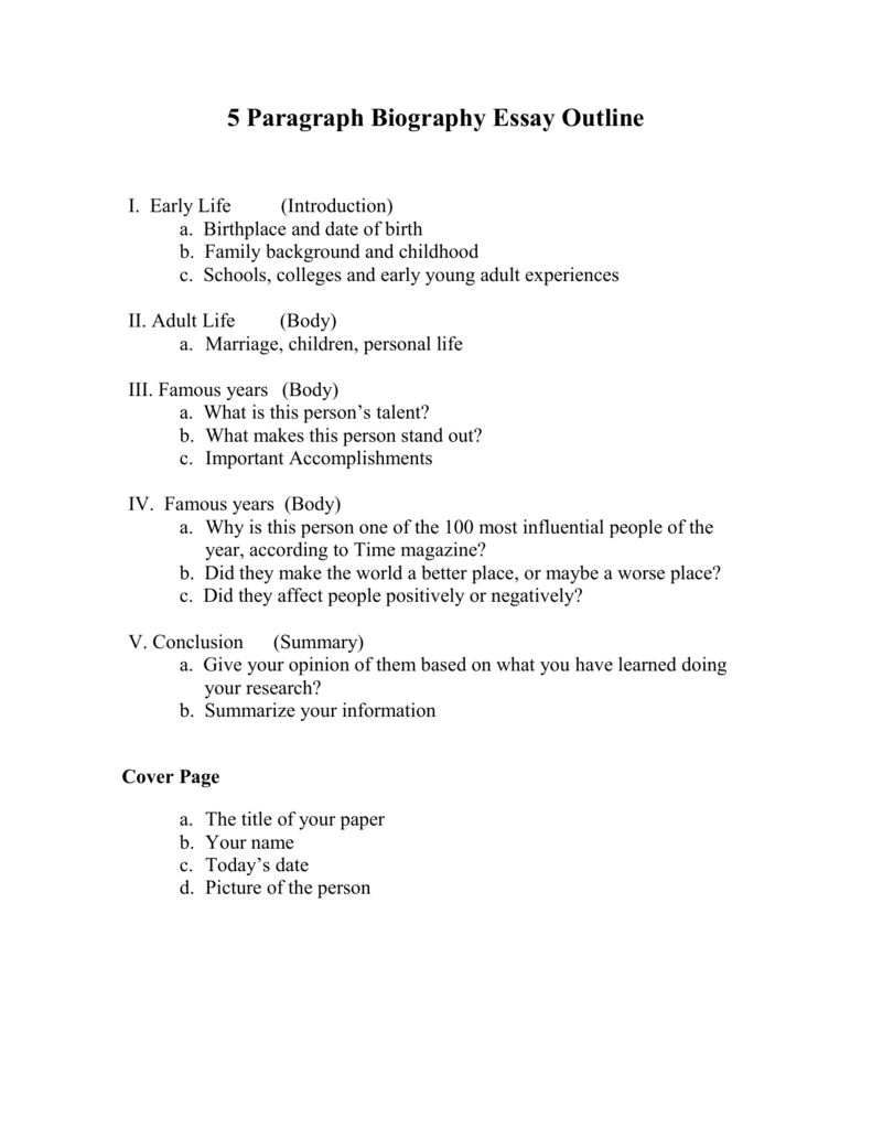 biography essay outline template