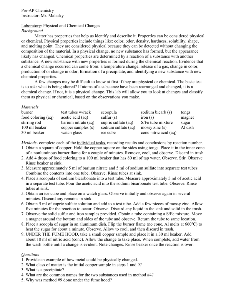 Physical And Chemical Changes