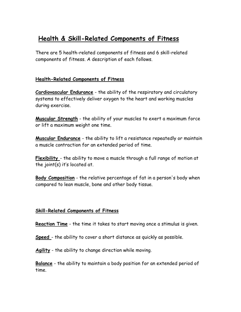 Health Skill Related Components Of Fitness