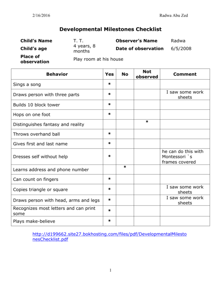 Checklist For Cognitive Development: Fill Out Sign Online DocHub ...
