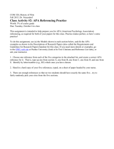 APA Referencing Practice (5%) due 10/6/15)