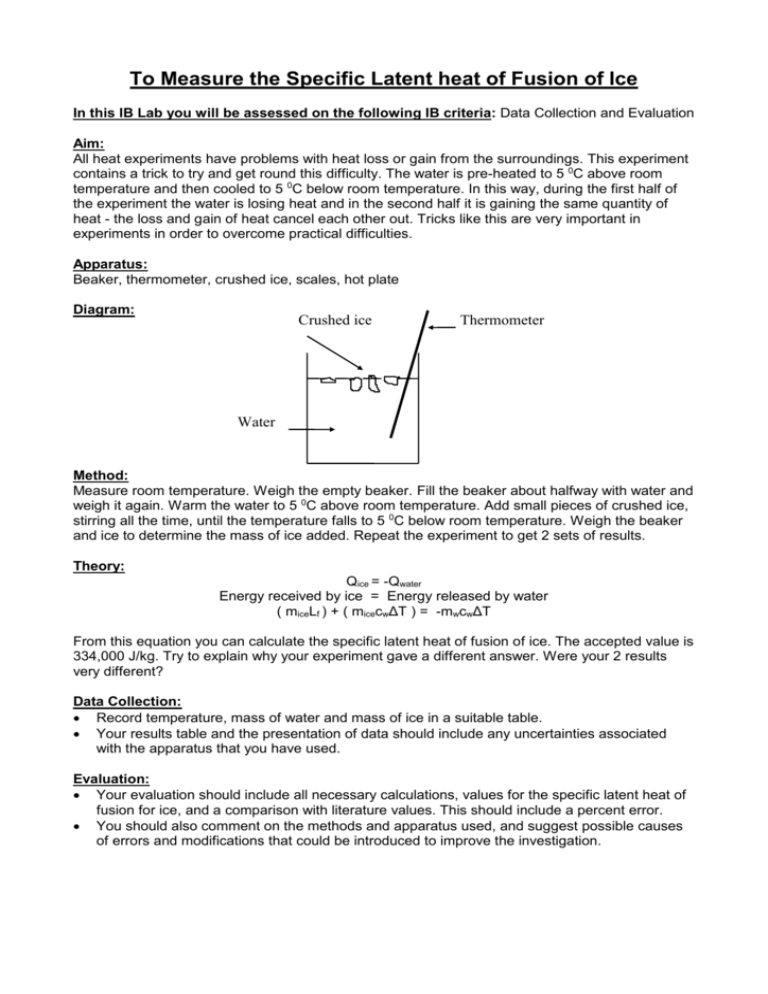 To Measure The Specific Latent Heat Of Fusion Of Ice