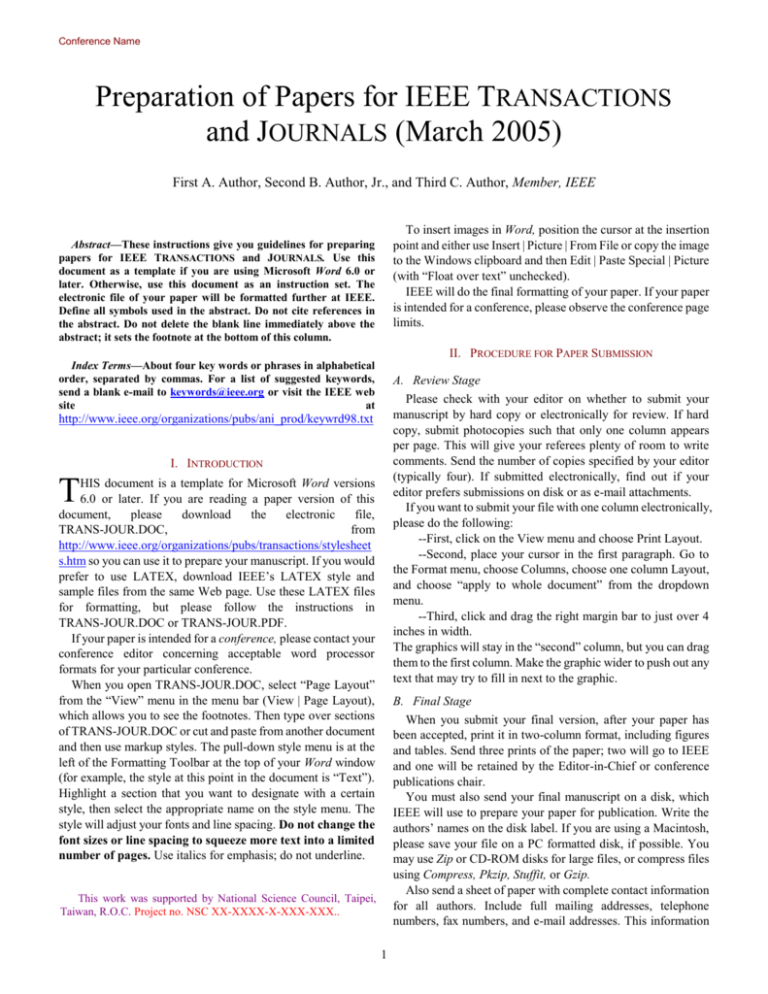 Preparation Of Papers For IEEE TRANSACTIONS And JOURNALS