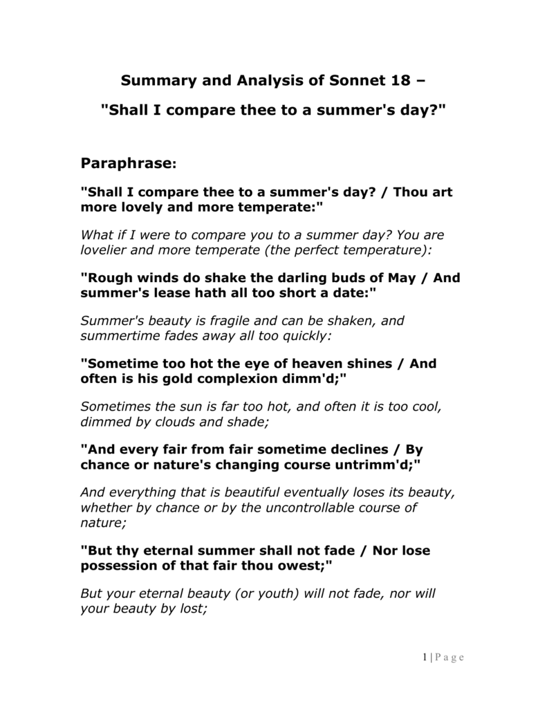 shall i compare thee to a summers day theme analysis