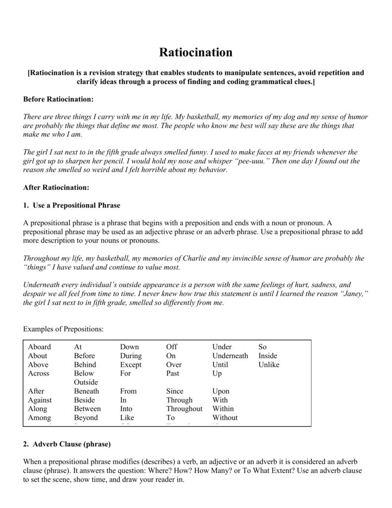 Ratiocination Sentence Variation