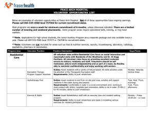 Below are examples of volunteer opportunities at Peace Arch Hospital