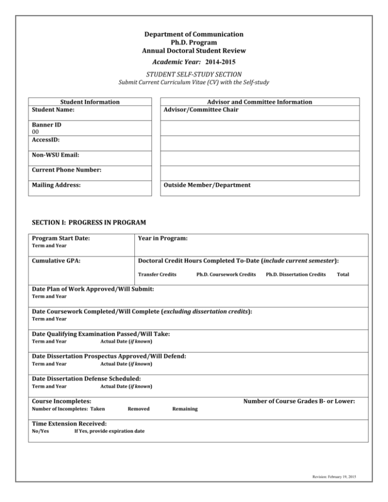 Annual Review Self-Study Form