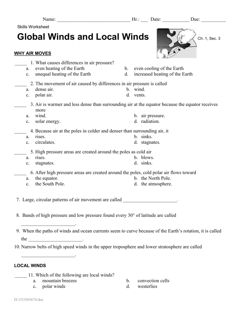 Global Wind Patterns Worksheet
