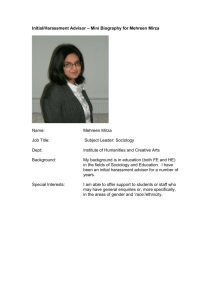 Initial/Harassment Advisor – Mini Biography for Mehreen Mirza