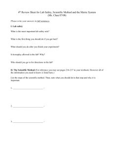 Review Sheet for Lab Safety, Scientific Method and the Metric System