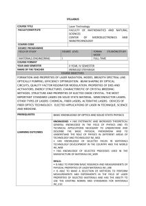 SYLLABUS COURSE TITLE Laser Technology Faculty/Institute