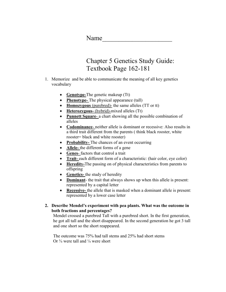 Chapter 5 Genetics Study Guide Chapter 5 Genetics Study Guide