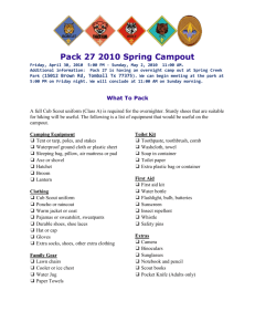Campout Checklist for Pack 27 Campout Out