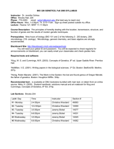 BIO 325 GENETICS, FALL 2002 SYLLABUS