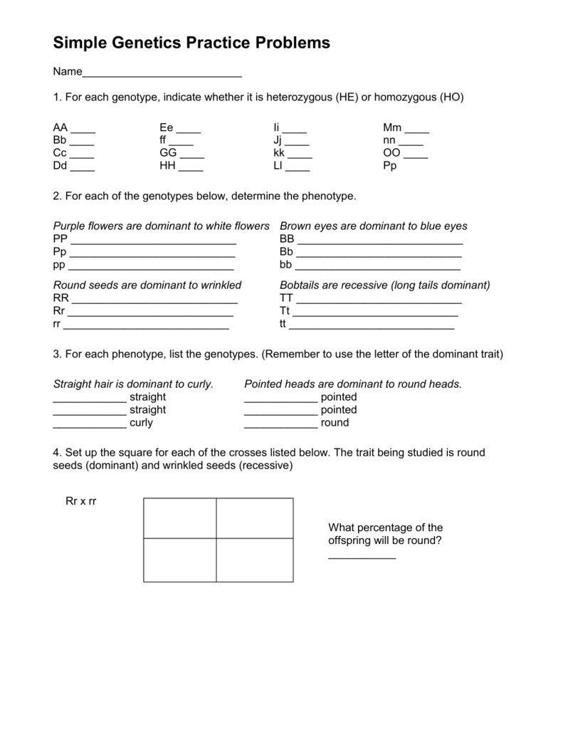 Simple Genetics Practice Problems With Genetics Problems Worksheet Answer Key
