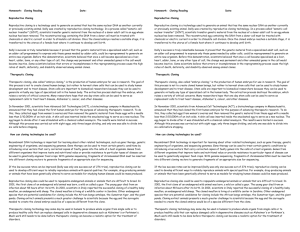 Homework: Cloning Reading Date: Reproductive Cloning